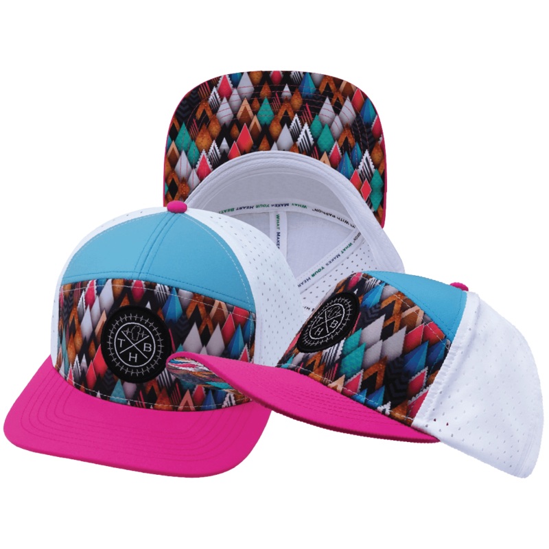 Color Vibes Hat – Flat Bill – Neon Peaks – Neon Pink / Neon Green Blue / White – Laser Mesh