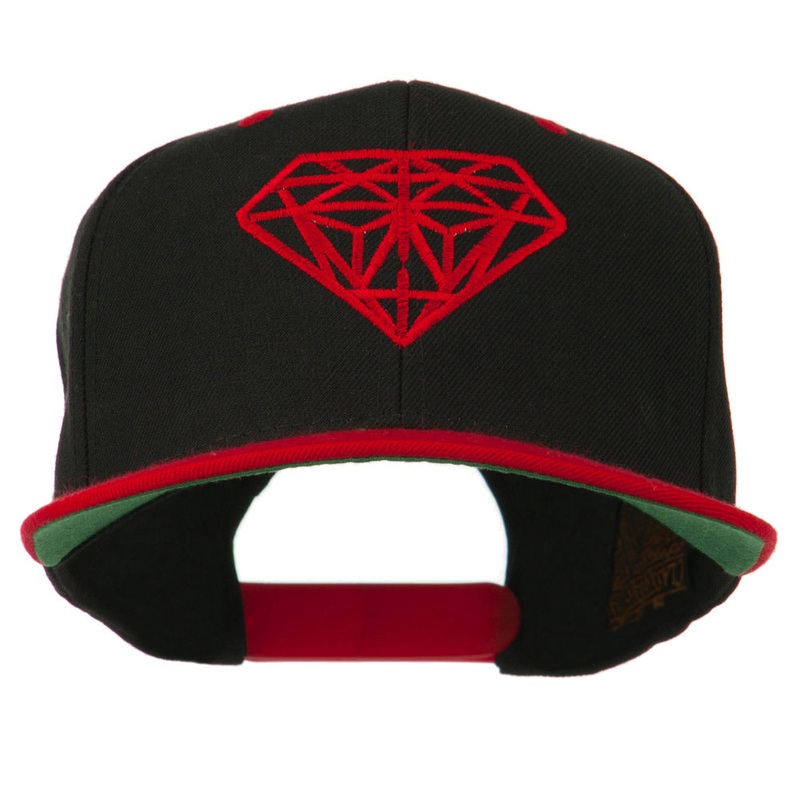 Diamond Embroidered Snapback Two Tone Cap Black Red One Size