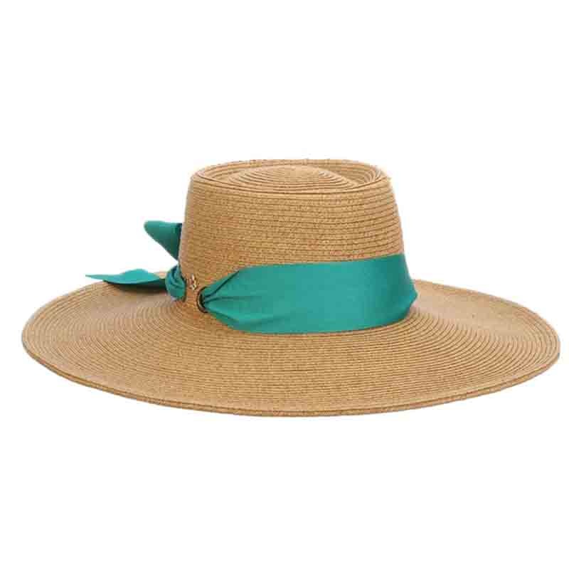 Gaucho Straw Summer Hat with Wide Ribbon Band – Cappelli Straworld Green Medium (57 cm)