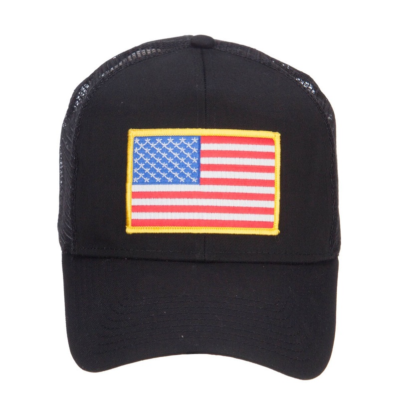 Gold American Flag Patched Mesh Cap Black One Size