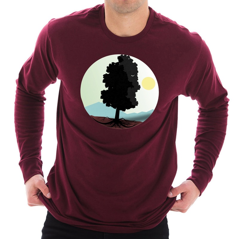 Mountain Tree Logo Graphic Long Sleeve Crewneck Tee Burgundy XS