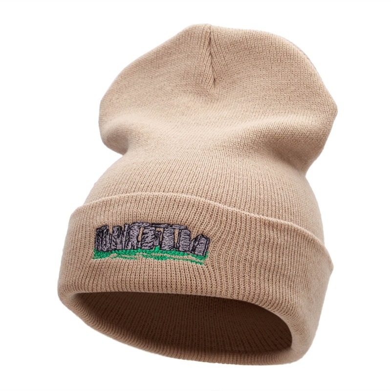 Stonehenge Embroidered 12 Inch Solid Long Beanie Made in USA Khaki One Size