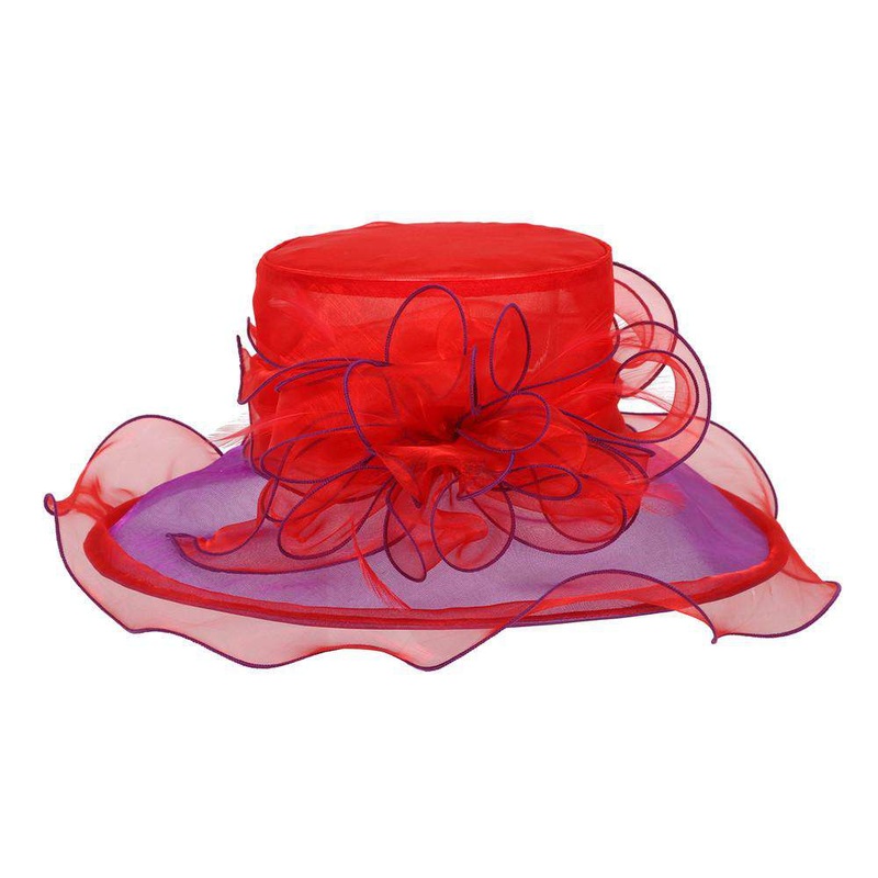 Two Tone Ruffle Brim Organza Hat Red
