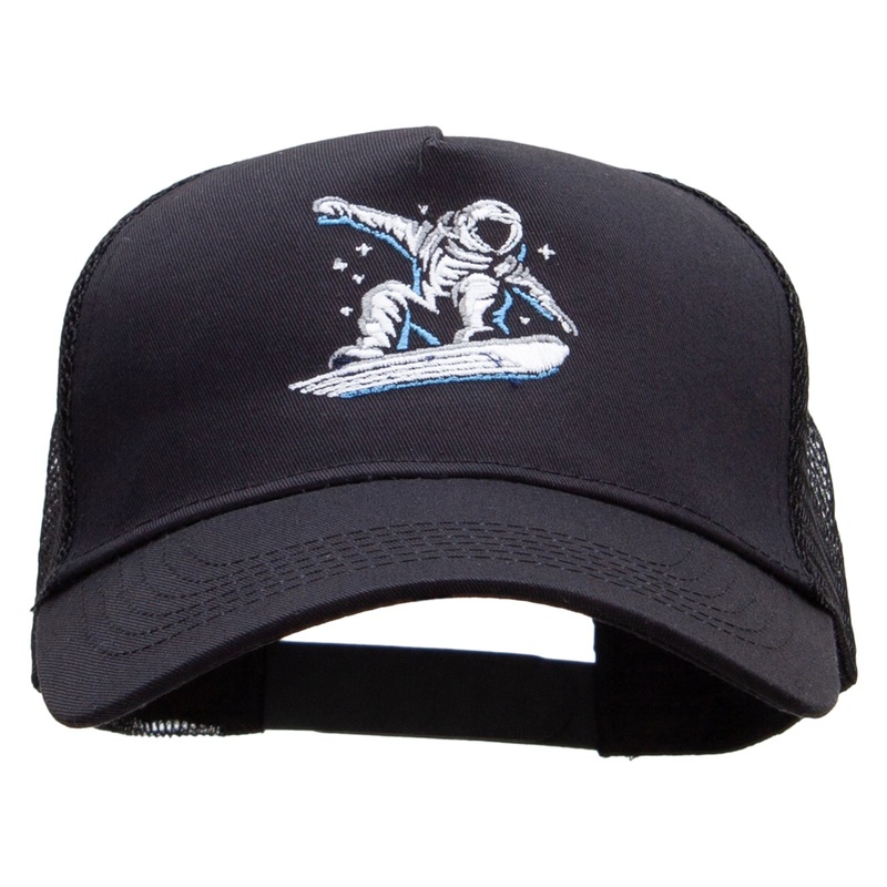 Astronaut Rides Five Panels Pro Style Trucker Mesh Cap Black One Size