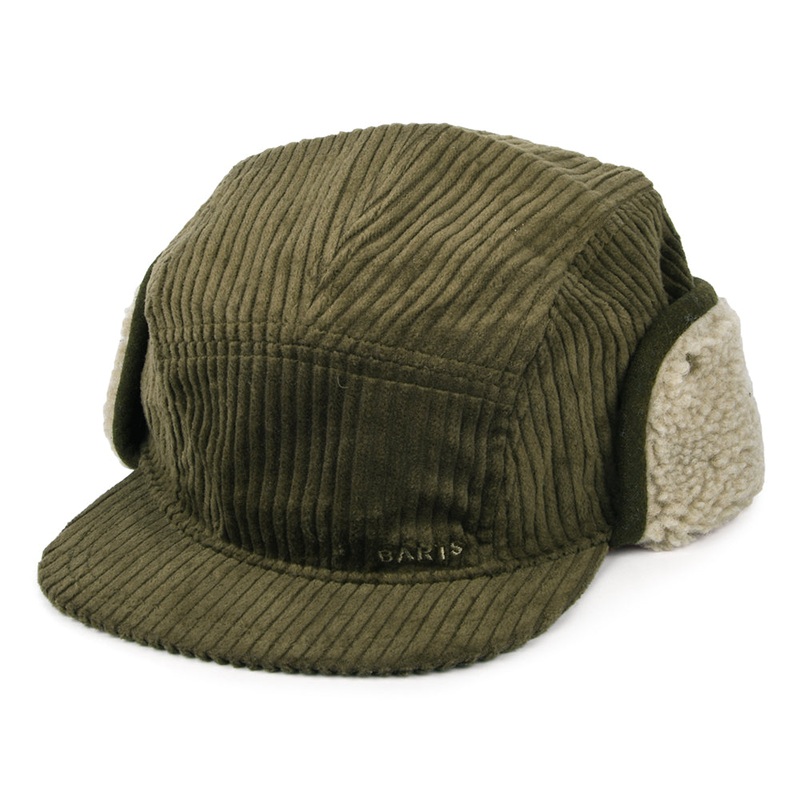 Barts Hats Rayner Corduroy 5 Panel Cap with Earflaps – Army Green 1-Size