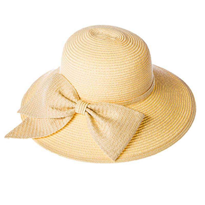 Big Brim Sun Hat with Large Bow Yellow