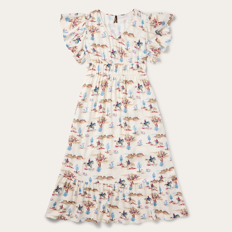 Desert Trails Print Prairie Dress White XS