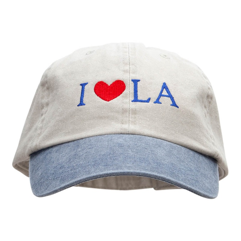 I Love LA Embroidered Pigment Dyed Wash Caps Beige Navy One Size