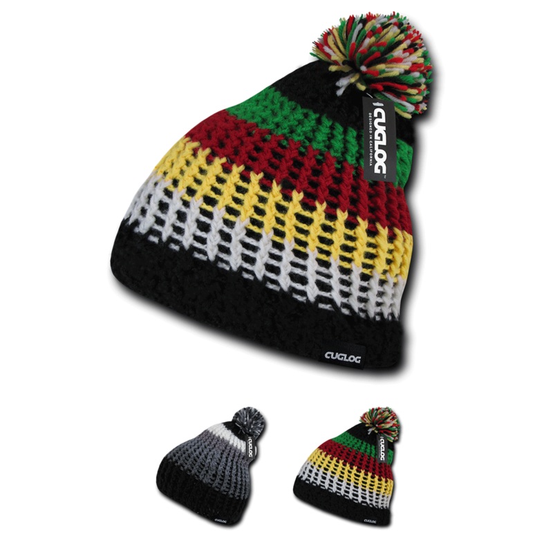 Matterhorn Pom Beanie, Extra Thick Knit Cap – Cuglog K024 Black/Grey/White