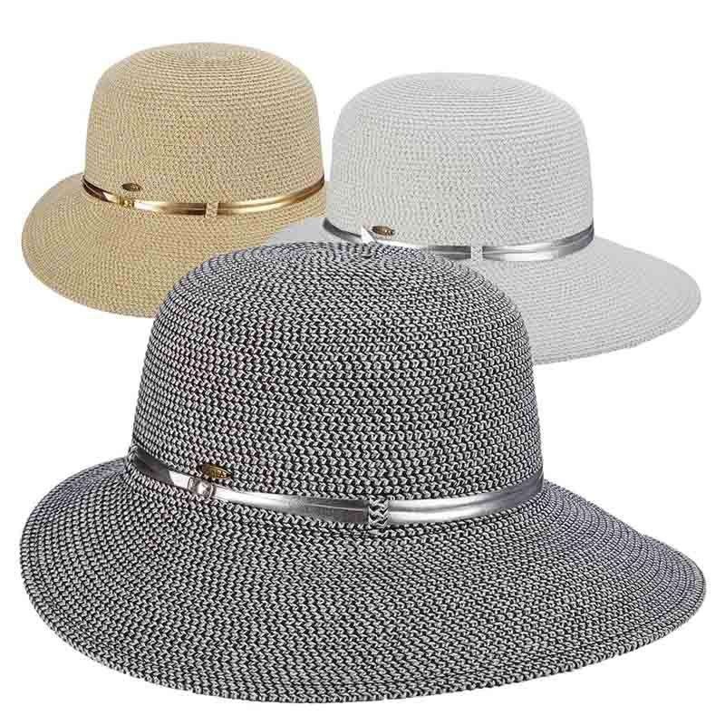 Metallic Facesaver Sun Hat with Belt Accent – Scala Hats Black