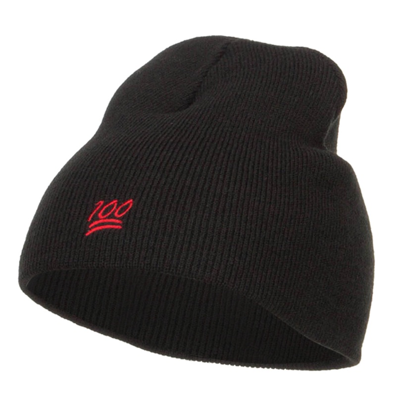 Mini 100 Embroidered Short Beanie Black One Size