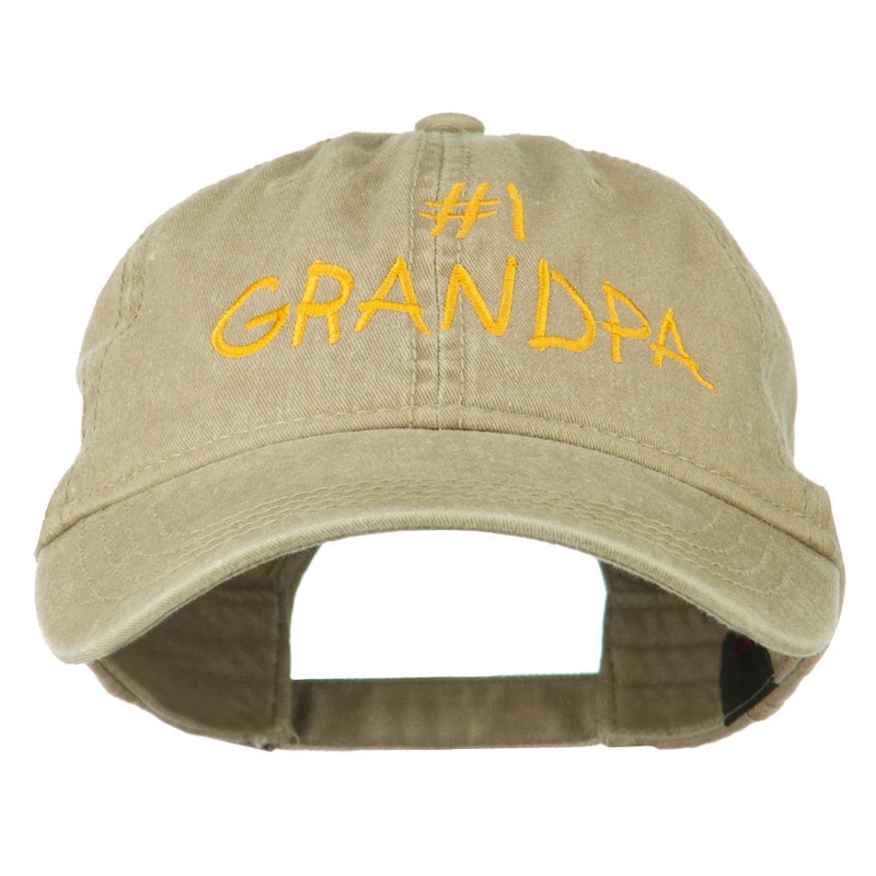 Number 1 Grandpa Letters Embroidered Washed Cotton Cap Khaki One Size