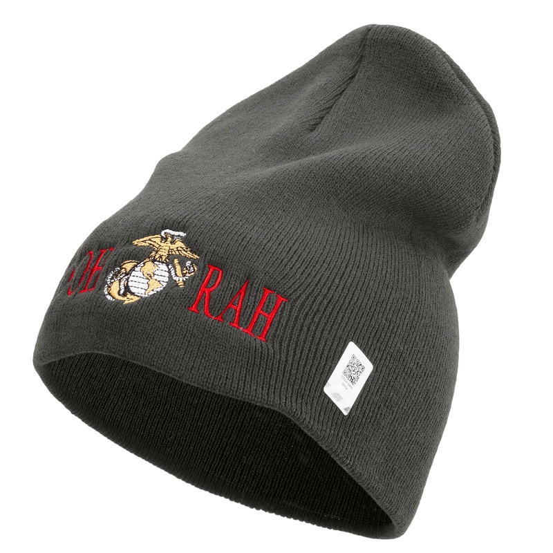 Ooh Rah Symbol Embroidered 8 Inch Solid Knit Short Beanie Made in USA Charcoal One Size