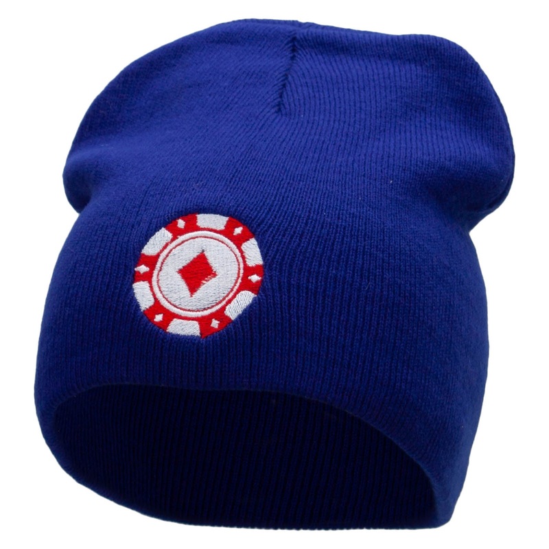 Poker Chip Embroidered 8 Inch Short Beanie Royal One Size