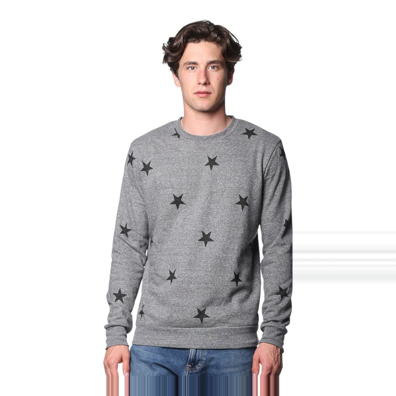 Royal Apparel 25559VST Unisex Triblend Star Print Crewneck Sweatshirt Made in USA Vintage Grey Star Navy XS