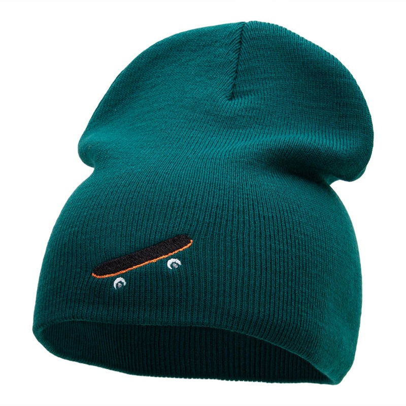 Skateboard Embroidered 8 Inch Short Beanie Dk Green One Size