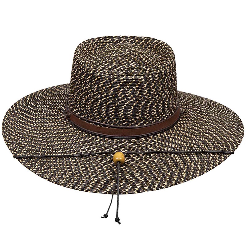 Wide Brim Tweed Straw Gaucho Hat with Chin Cord – Karen Keith Hats Black/Tan Mix OS (57 cm)