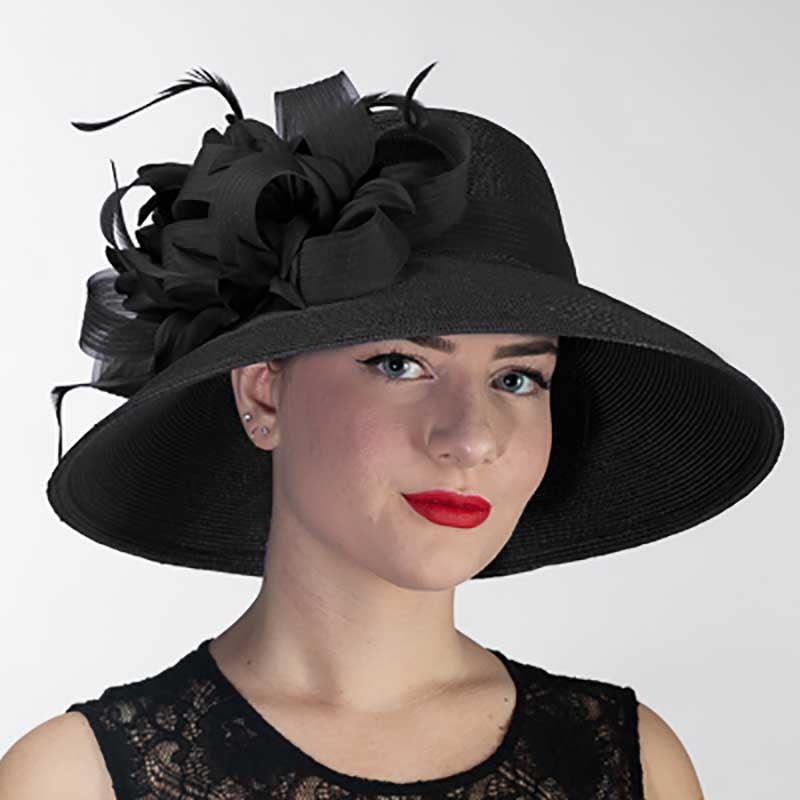 Black Feather Flower Down Brim Church Hat – KaKyCO Black