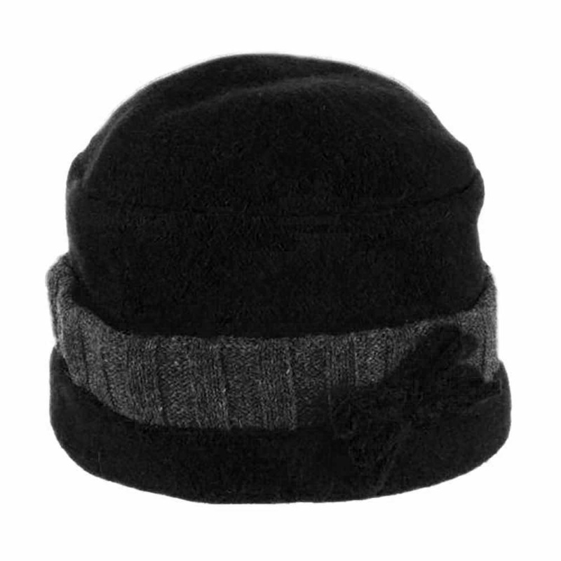 Boiled Wool Cuffed Turban Beanie – Scala Hat Black