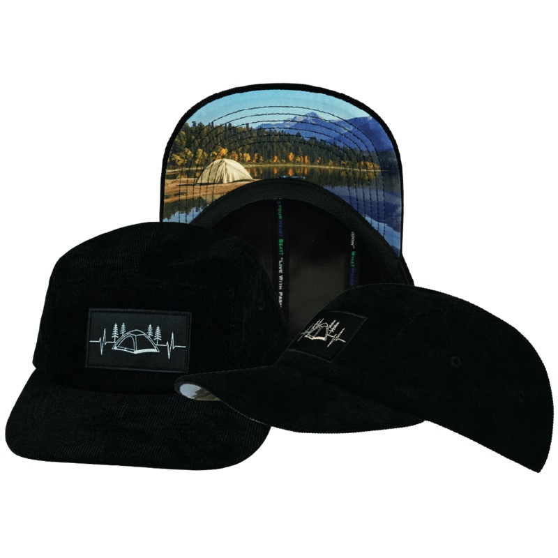 Camping Hat – 5 Panel – Corduroy – Black – Full Fabric