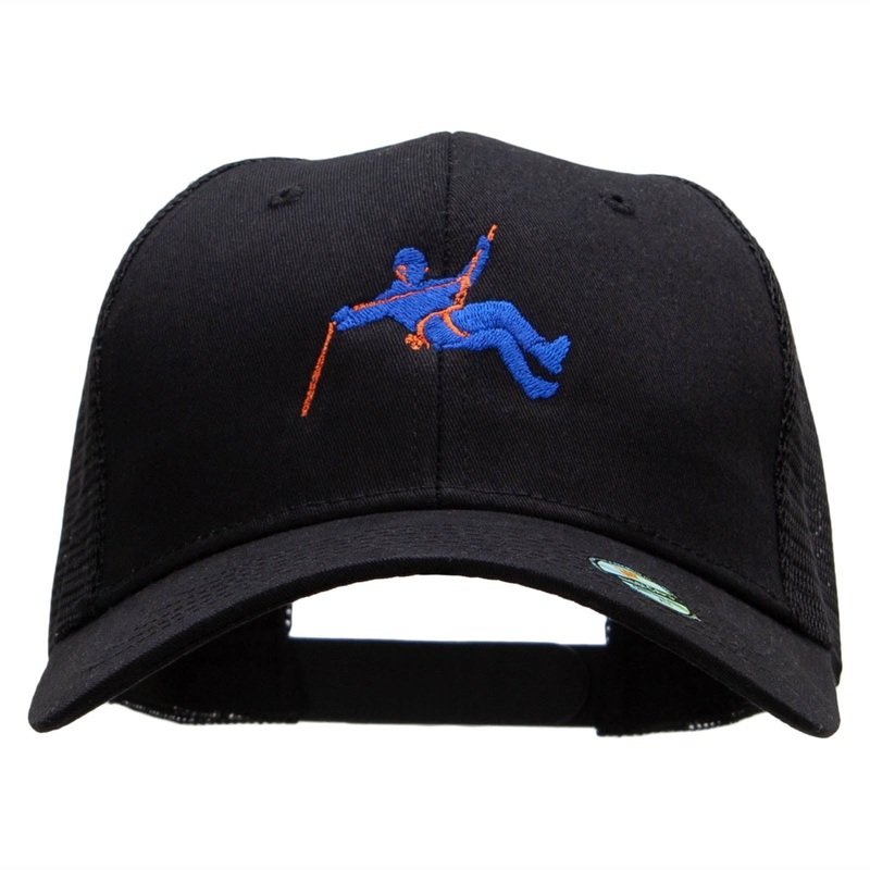 Climbing Man Embroidered Solid Cotton Prostyle Twill Mesh Cap Black One Size