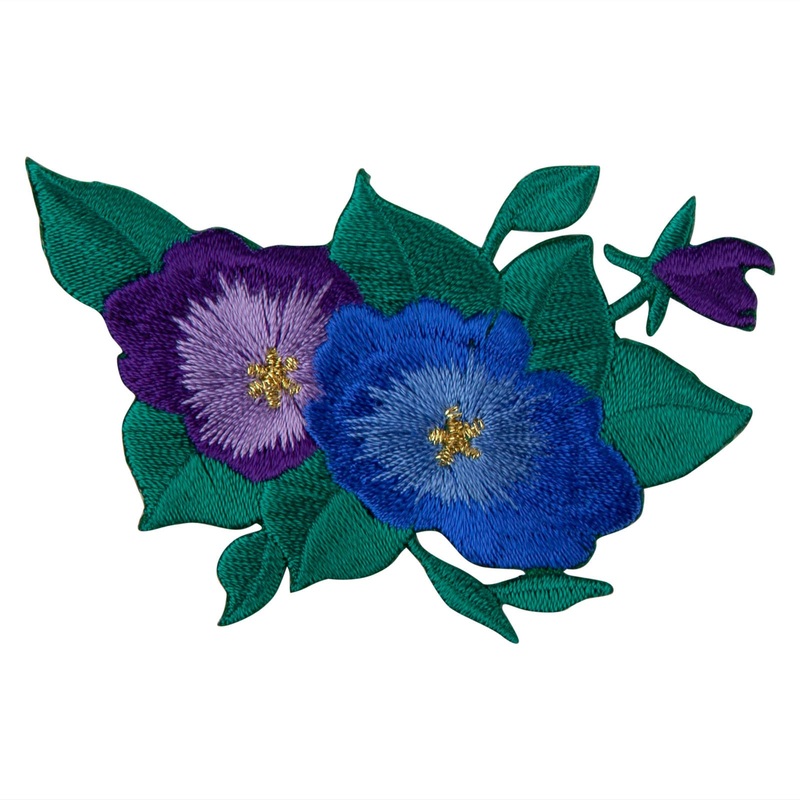 Floral Pansies Flower Iron on Patch Blue Purple One Size