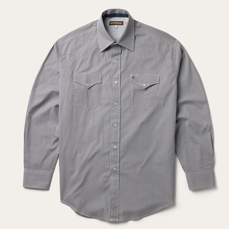 Grey Geo Print Western Shirt Grey S