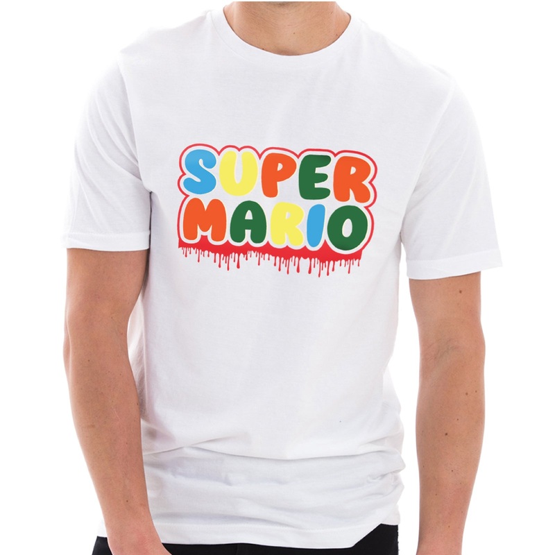 Hallloween Mario Graphic Design Ring Spun Combed Cotton Short Sleeve Deluxe Jersey T-Shirt White XS