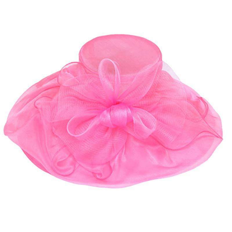 Large Organza Hat with Mesh Bow Knot Pink