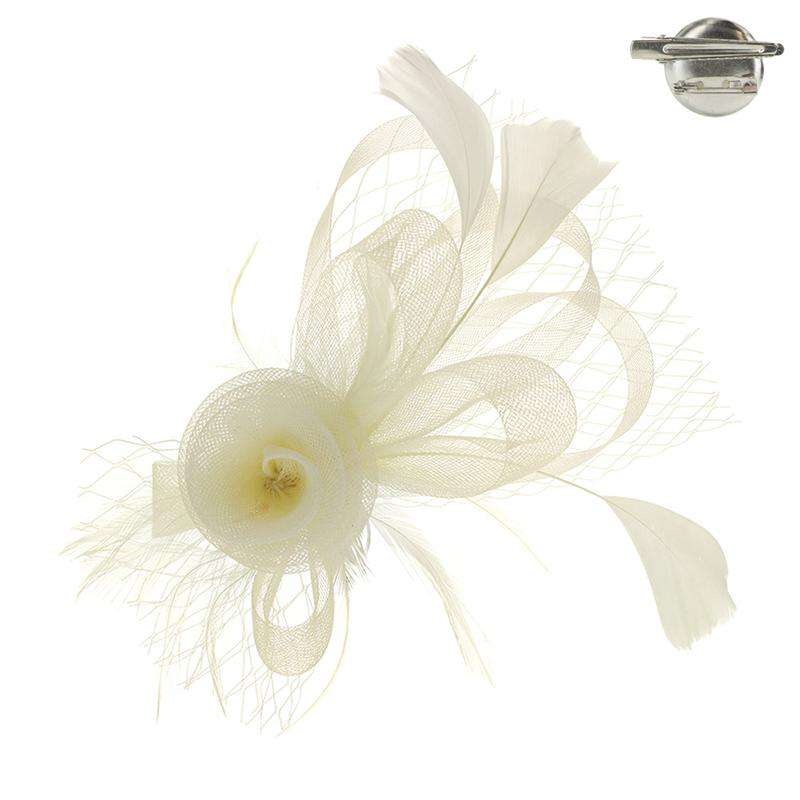 Loopy Mesh Fascinator Brooch Ivory