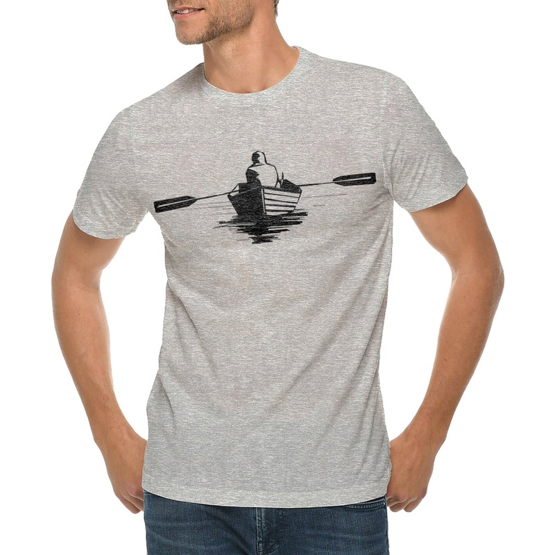 Man On Boat Graphic Design Ring Spun Combed Cotton Short Sleeve Deluxe Jersey T-Shirt Heather Grey XS