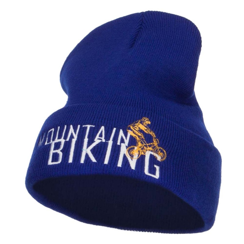 Mountain Biking Embroidered Long Beanie Royal One Size