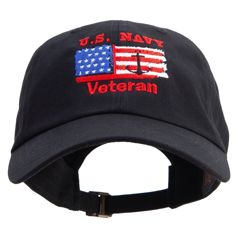 Navy Anchor Veteran Unstructured Low Profile 6 panel Cotton Cap Black One Size