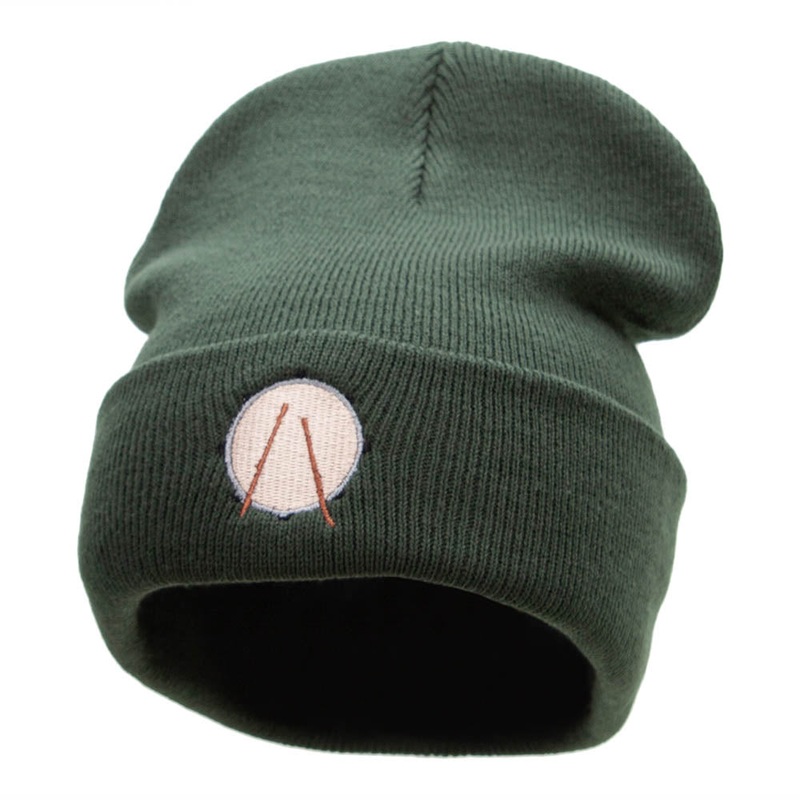 Snare Drum Embroidered 12 Inch Long Knitted Beanie Olive One Size