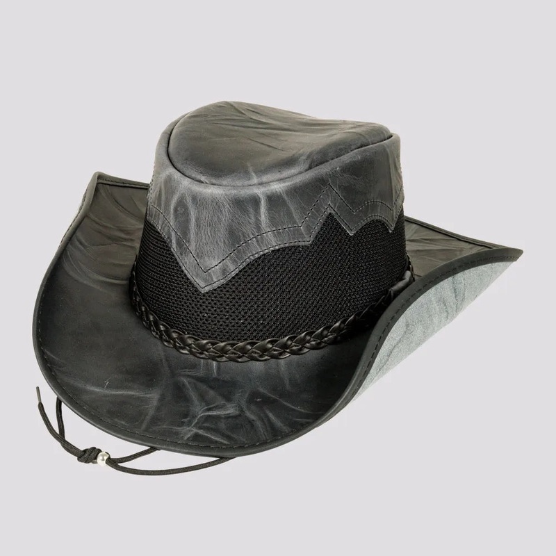 Stampede | Womens Cowhide Leather Cowgirl Hat with Mesh Sides Black Onyx SM