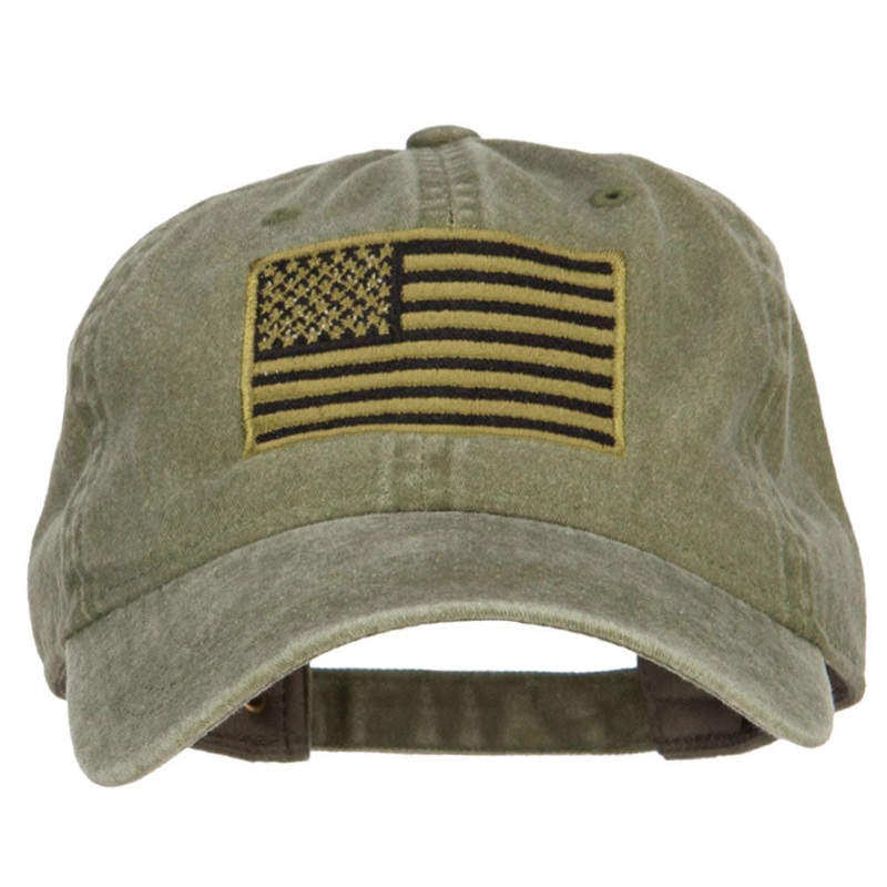 Subdued American Flag Embroidered Washed Buckle Cap Olive One Size