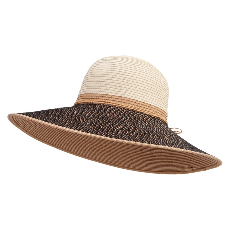 Women’s Large Flat Brim Cotton Stitching Hat Black Tan One Size