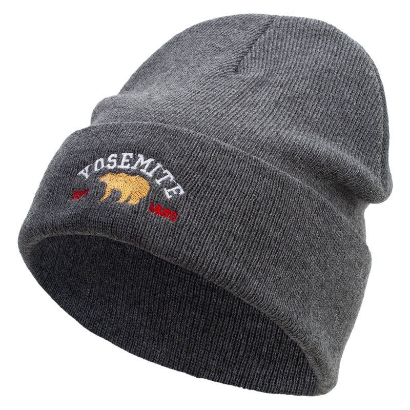Yosemite National Park Embroidered Big Size Acrylic Long Beanies Grey XL-3XL