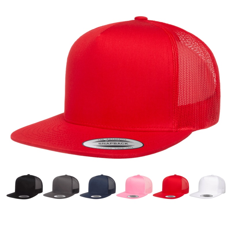 Yupoong 6006 Classic Trucker Snapback Hat, Flat Bill – Lot of 12 Hats (1 Dozen) – YP Classics Black (12 hats total)
