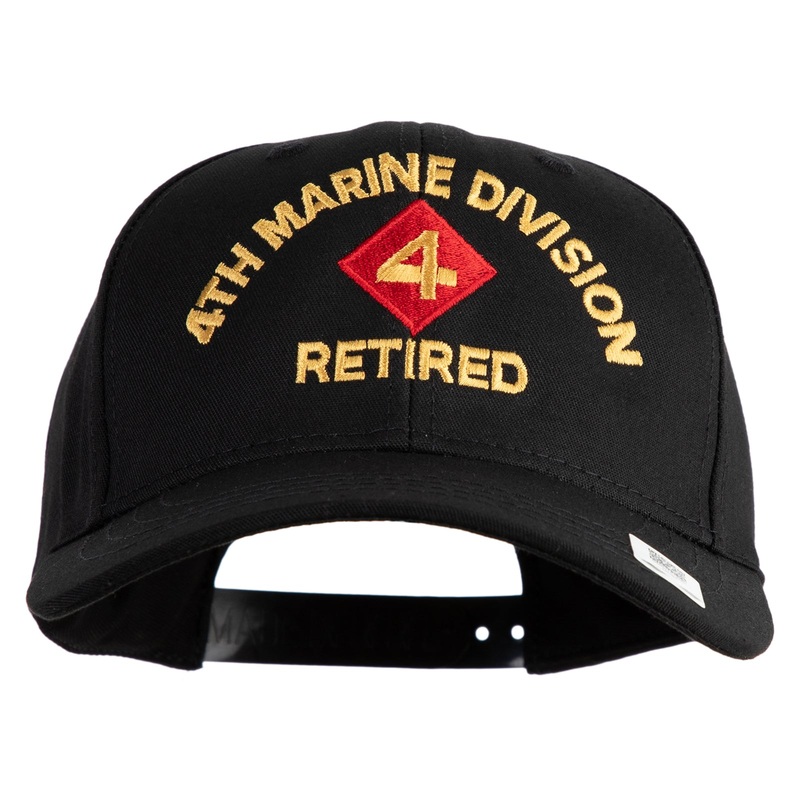 4th Marine Division Retired Embroidered 6 Panel Structured Cotton Twill Cap Made in USA Black One Size