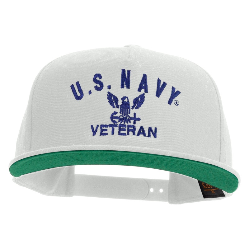 Eagle Navy Veteran Embroidered 5 Panel Flat Bill Twill Snapback Solid Cap White One Size