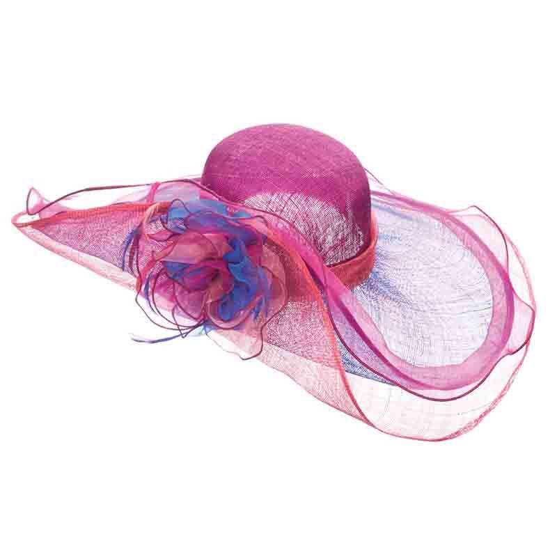 Floral Accent Sinamay Hat with Pinned Up Side – Scala Collezione Berry