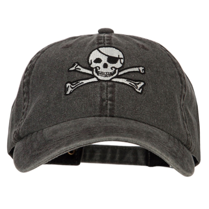 Jolly Roger Skull Embroidered Big Size Washed Cap Black XL-3XL