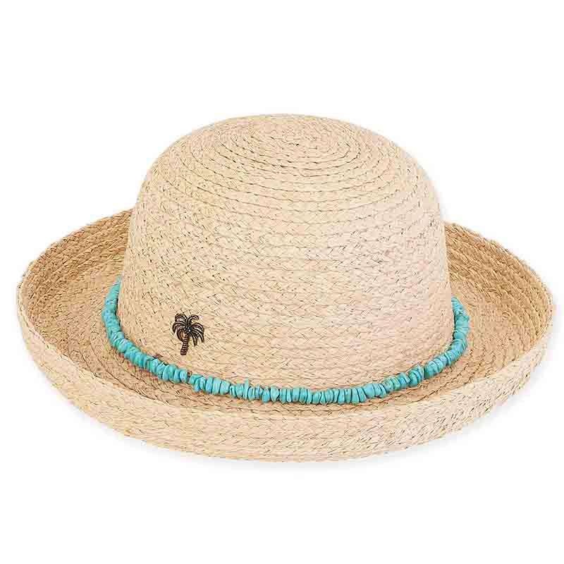 Kylie Raffia Breton with Turquoise Band – Sun ‘N’ Sand Hats Natural Medium (57 cm)