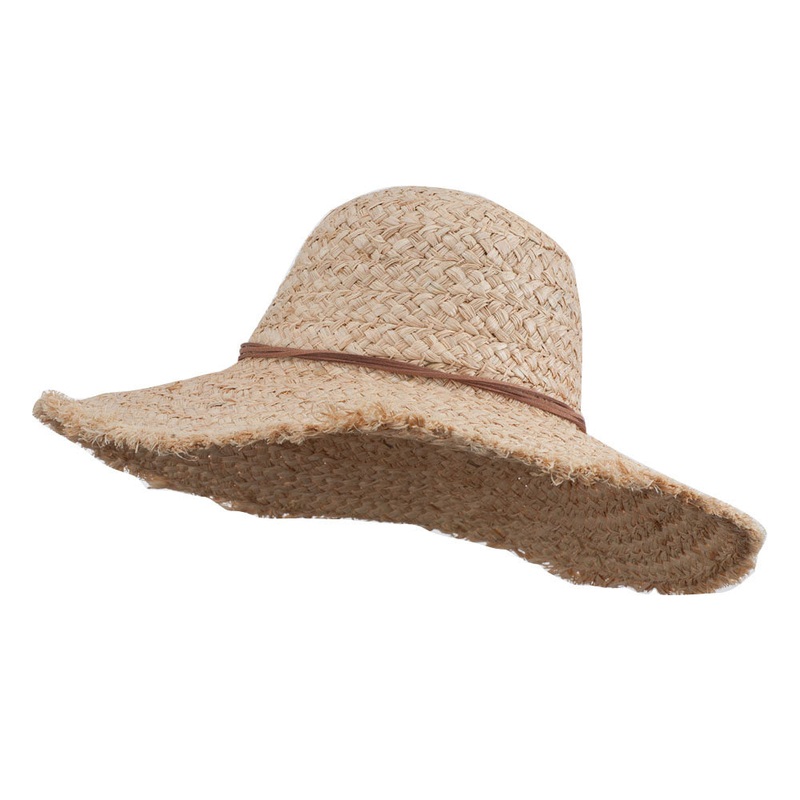 Leatherette Tie Fringed Edge Straw Hat Natural One Size