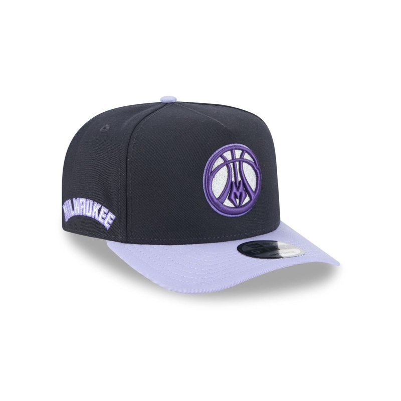 Milwaukee Bucks Navy Lavender 9FIFTY A-Frame Snapback Hat One Size