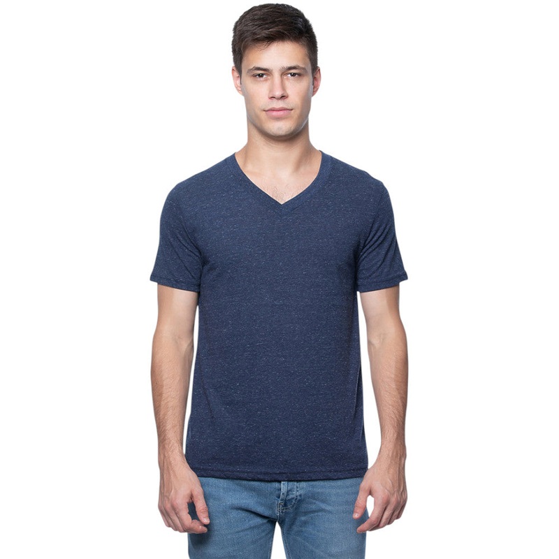 Royal Apparel 20055 Unisex Triblend V-Neck Tee Made in USA Tri Denim Navy XS