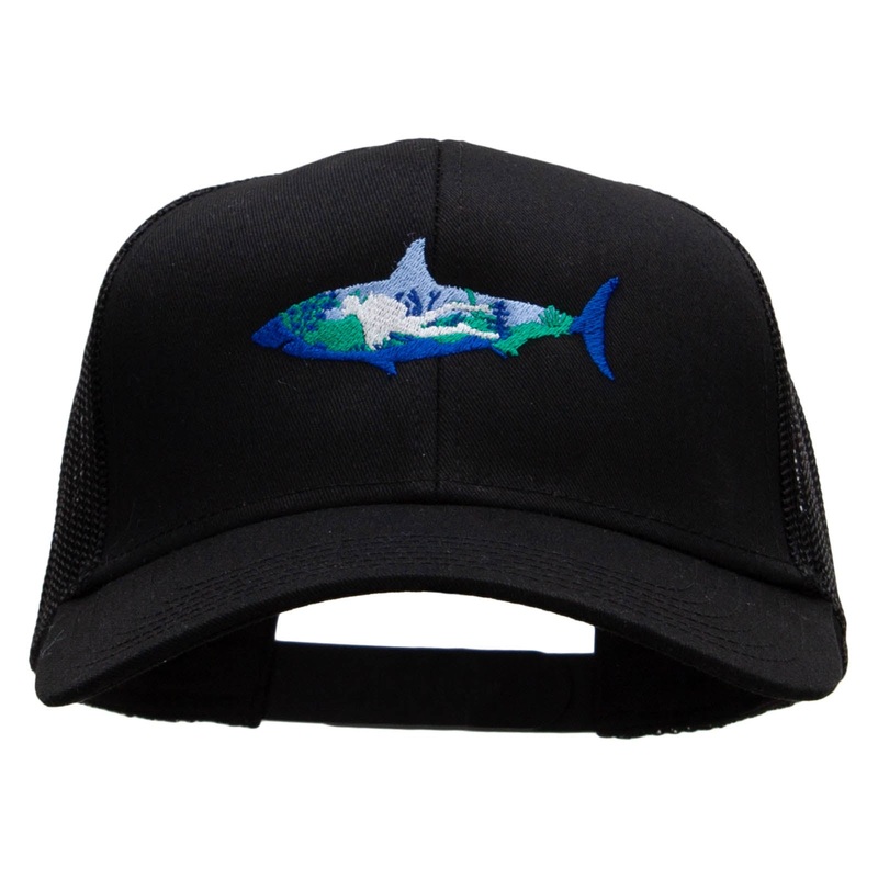 Scuba Shark Embroidered Solid Cotton Twill Mesh Prostyle Cap Black One Size