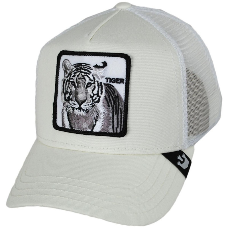White Tiger Mesh Trucker Snapback Baseball Cap WHITE ADJUSTABLE