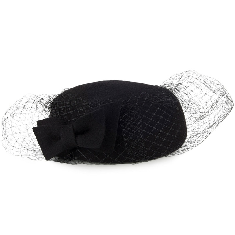 Whiteley Hats Veda Bow With Veil Pillbox Hat – Black 1-Size